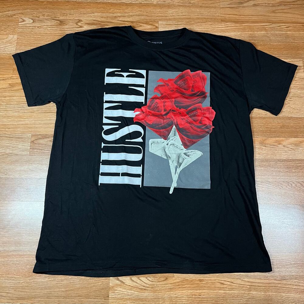 RGSTR Hustle Rose Black T Shirt Mens Sz‎ XL Preowned